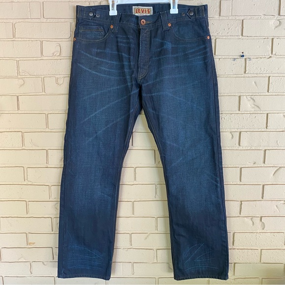 LEVI'S 514 Slim Straight Men Jeans Waxed Dark Wash Zip Pockets 36 X 30 Going Out - Picture 1 of 10